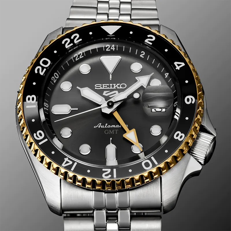 Seiko 5 Sports GMT Two-tone Gold Bezel Men’s Watch | SSK021J1